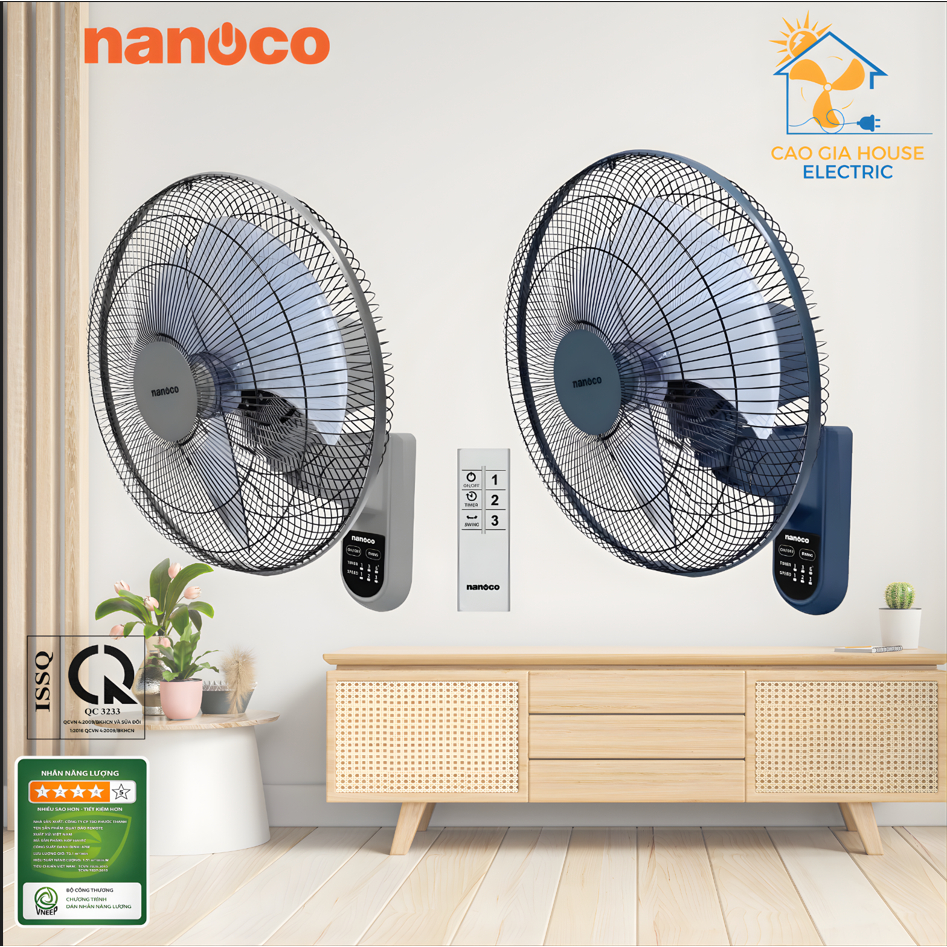 Quạt Treo Tường Có Remote 47W, NWF1612RC NANOCO