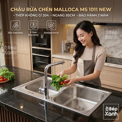 MS 1011 NEW | Chậu Rửa Chén 2 Hộc Rửa Malloca MS 1011 NEW - Thép Không Gỉ 304 - Siêu Rộng Rãi 85cm - Bảo Hành 3 Năm