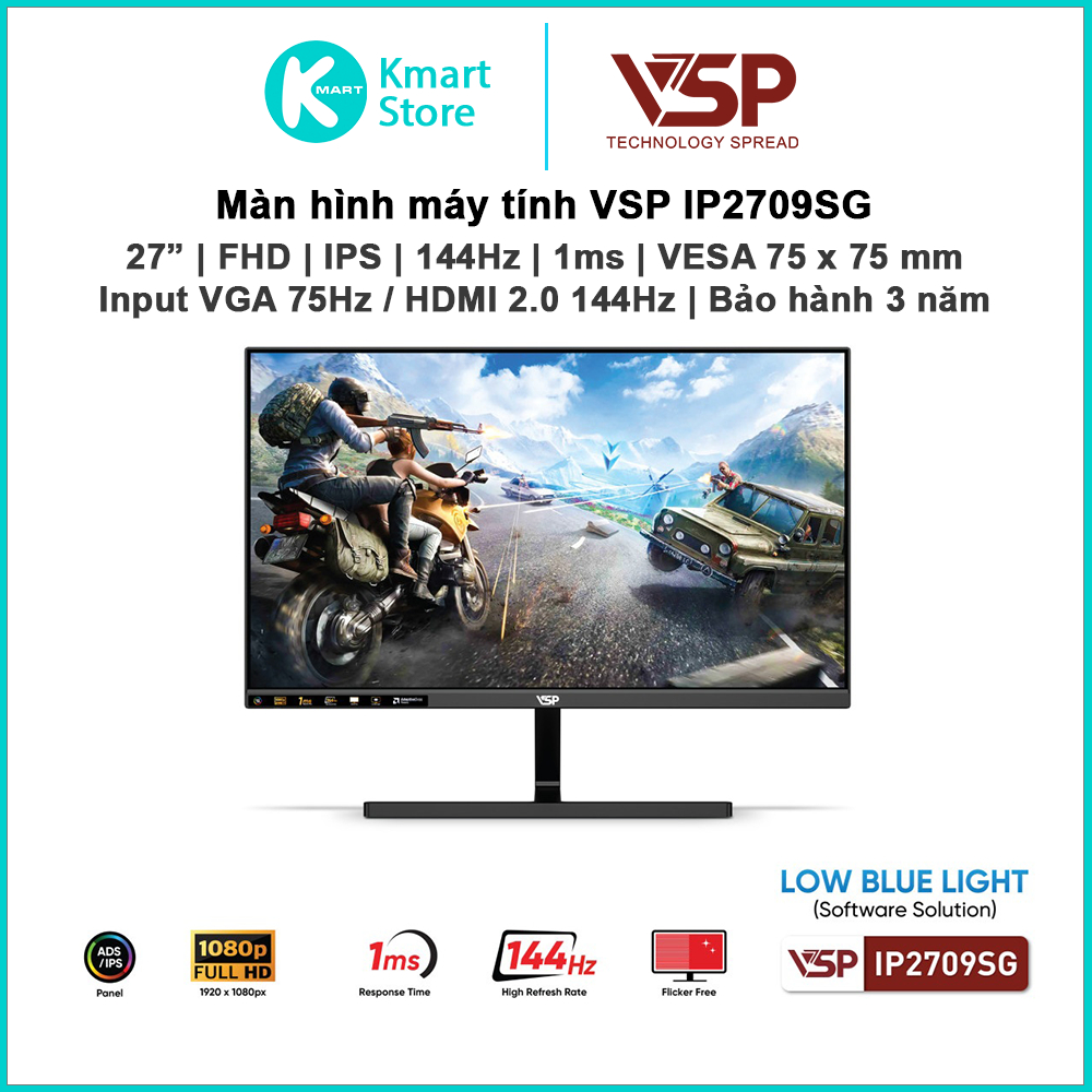 Màn hình máy tính VSP IP2709SG | 27" / FHD / IPS / 144Hz / 1ms | Input VGA + HDMI | Bảo hành 3 năm