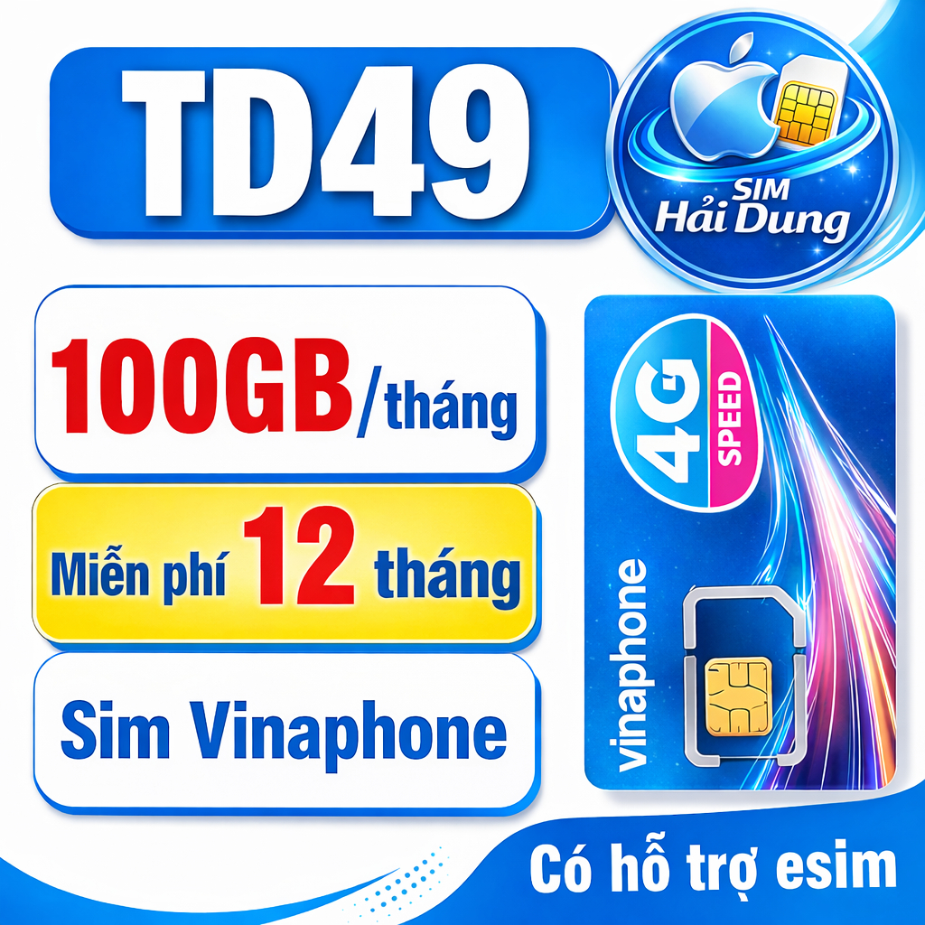 Sim 5G vinaphone 12TD49 - mỗi tháng 100GB tốc độ cao không chia ngày - sử dụng trọn gói 1 năm