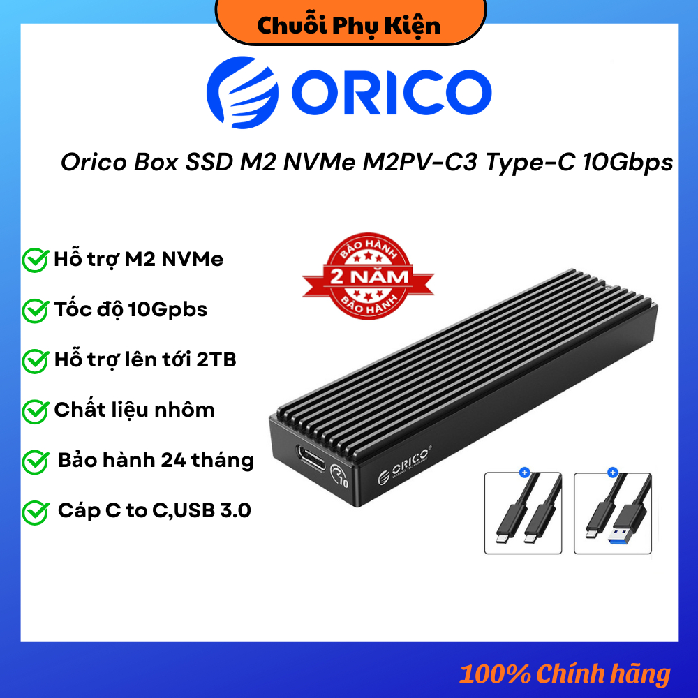 Orico Box SSD M2 NVMe M2PV-C3 Type-C 10Gbps - Hộp Đựng Ổ Cứng Nhôm Chính Hãng Bảo Hành 24 Tháng