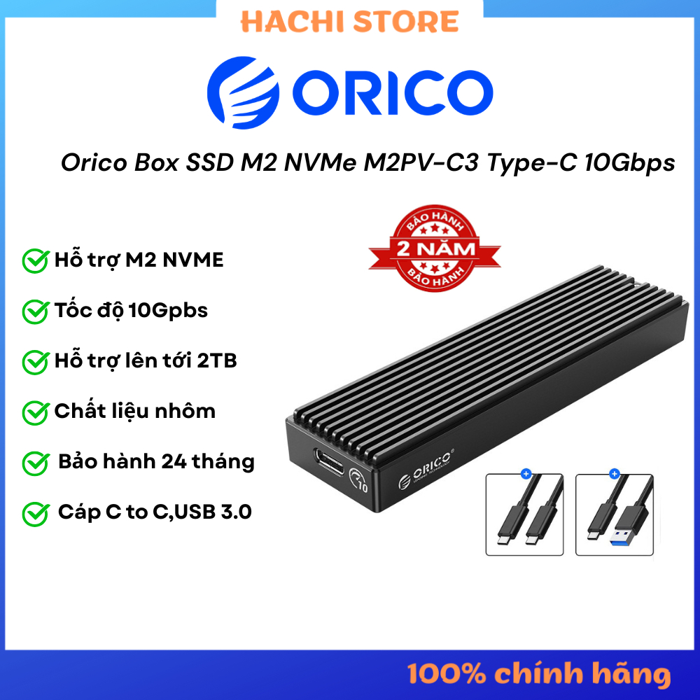 Orico Box SSD M2 NVMe M2PV-C3 Type-C 10Gbps - Hộp Đựng Ổ Cứng Nhôm Tản Nhiệt Bảo Hành 24 Tháng