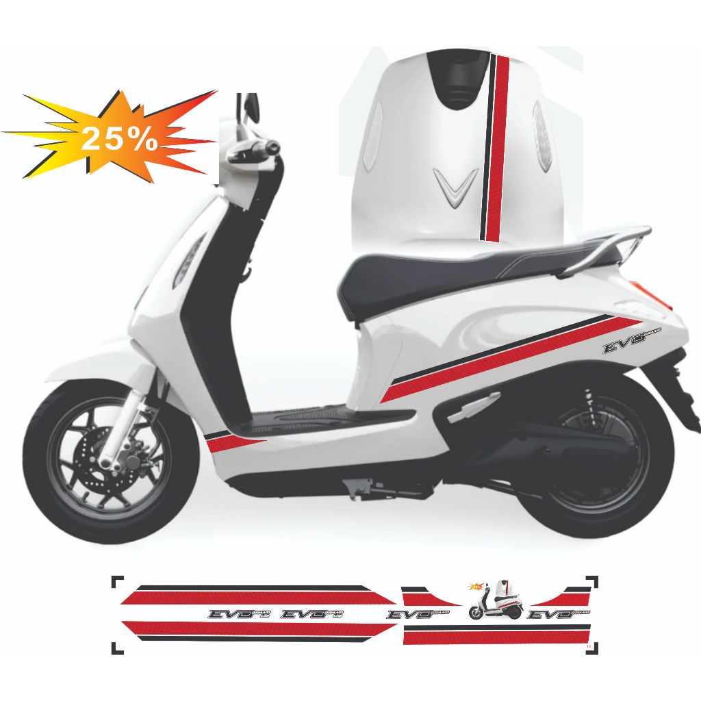 Tem dán  xe Điện EVO 200 - EVO LITE NEO - EVO GRAND , mẫu tem chỉ đơn giản tinh tế tem không phai mà