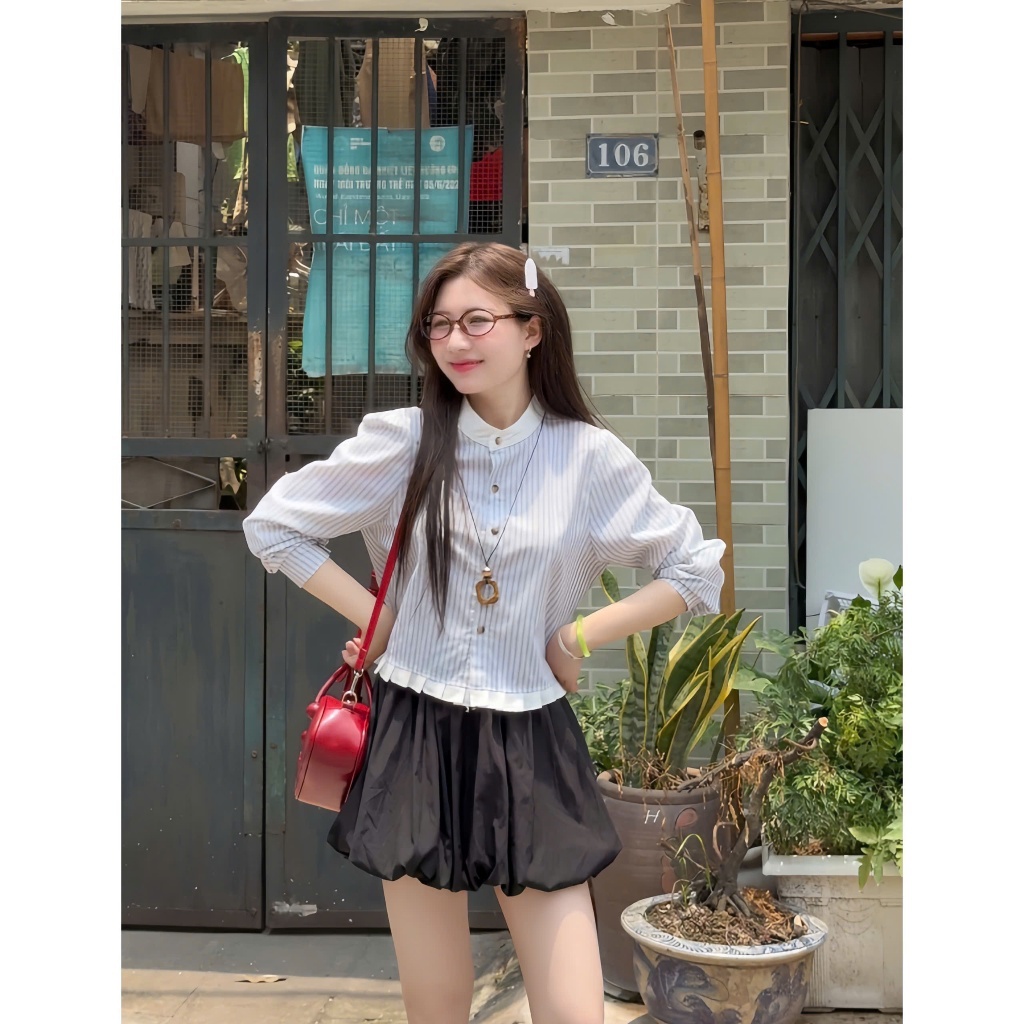 Áo Sơ Mi Kẻ Tay Dài Cổ Trụ Bèo Trắng, Áo Kiểu Nữ Tay Dài Kẻ Sọc Trắng, Cổ Tàu Lịch Sự Vintage, Chất Mát Mịn | BigBuy360 - bigbuy360.vn