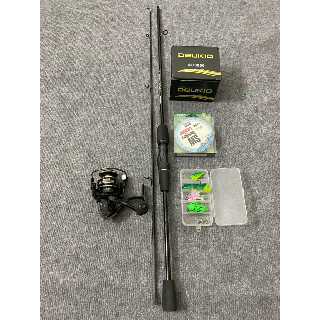 COMBO LURE SÓI ĐEN ĐỨNG KÈM MÁY DEUKIO AC3000 TẶNG HỘP MỒI DÂY DÙ 4 KHOÁ LINK
