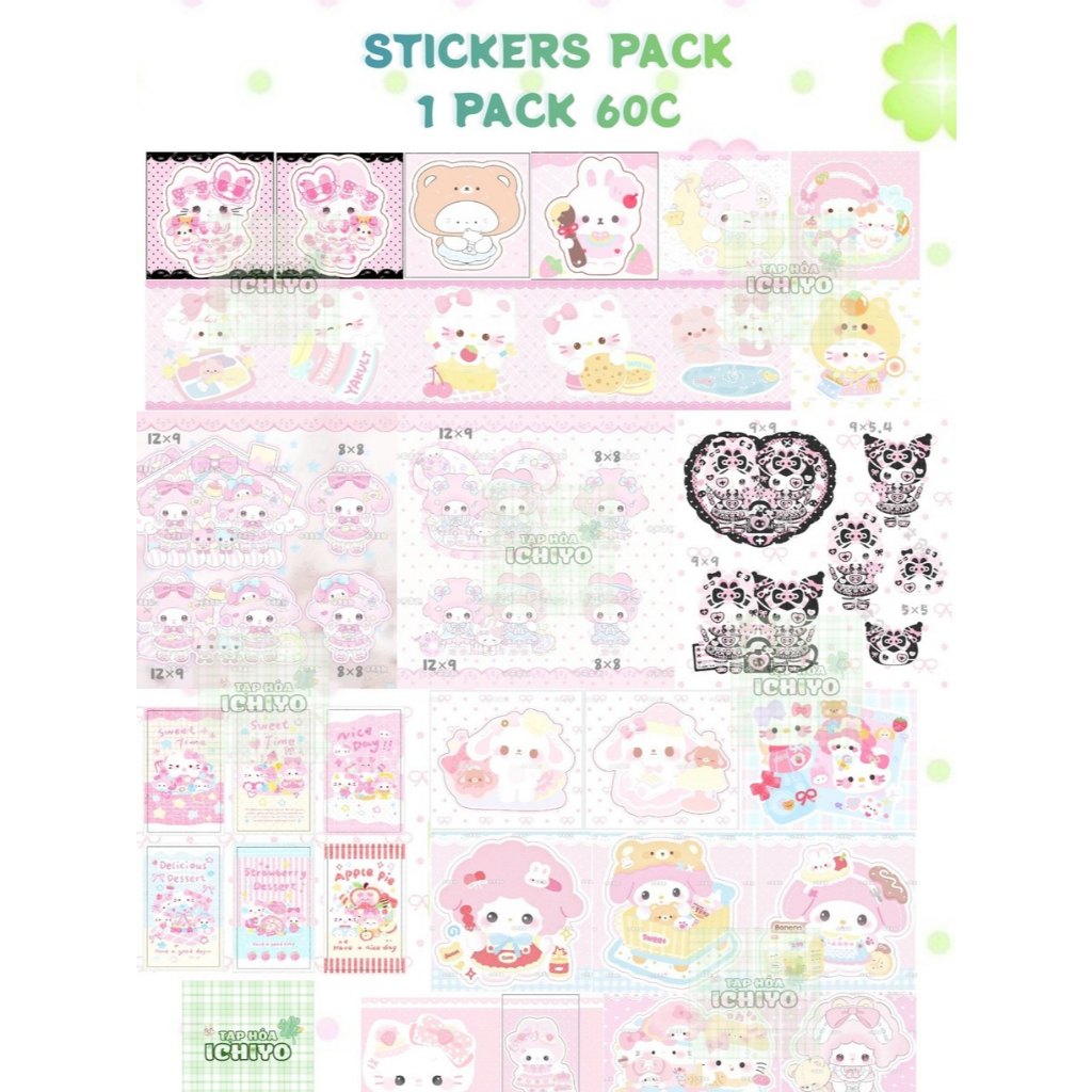 Set stickers, stickers pack, đầu bấm, giấy gói nhiều chi tiết nhiều size chủ đề Sanrio [TIỆM TẠP HÓA