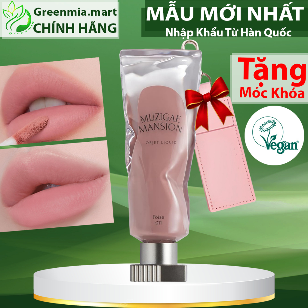 [TẶNG MÓC TREO] Son Muzigae Mansion Objet Liquid  011 Poise Hồng Đất Nude Chuyên Làm Base Son Hữu Cơ