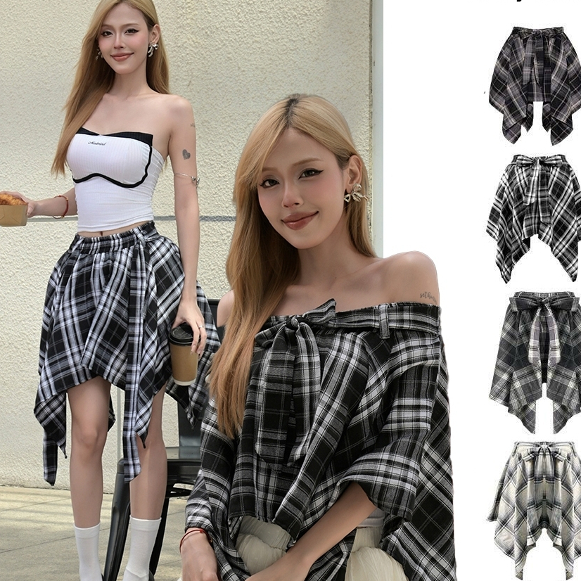Áo / Chân Váy Nữ Vải Kate Caro Sọc Phối Nơ Catchy Skirt - Đen Sọc / Nâu Sọc / Trắng Sọc / Xám Sọc [ MẶC 2 KIỂU ] | BigBuy360 - bigbuy360.vn