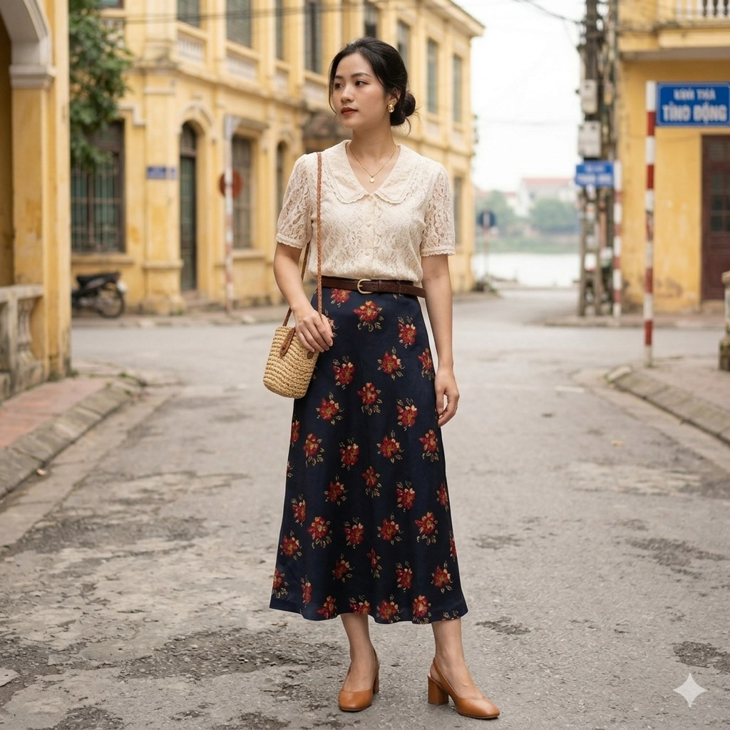 Chân váy lụa dáng dài 2hand Nhật hiệu CLUB MONACO eo 65-67