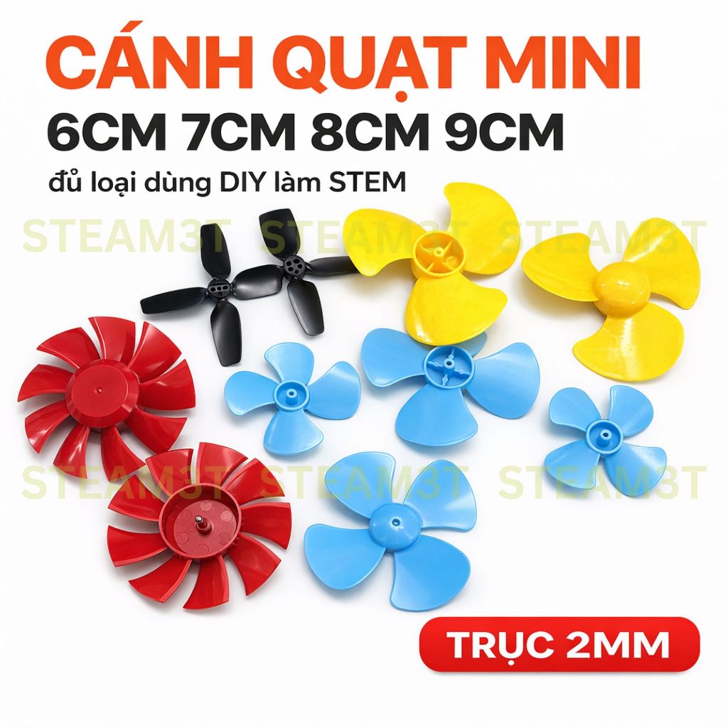 Cánh quạt nhựa mini 4 cánh 6cm 8cm 9cm 80mm trục 2mm