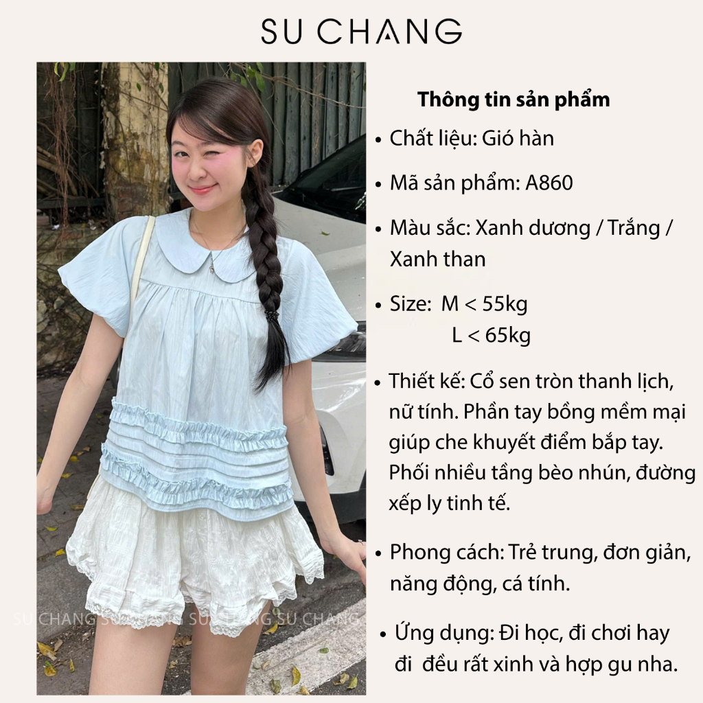 Áo Cổ Sen Tay Bồng Bèo Dưới Xếp Ly A860 Su Chang Thời Trang Nữ | BigBuy360 - bigbuy360.vn