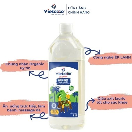 DẦU DỪA TINH KHIẾT ORGANIC VIETCOCO 10ML - 1 LÍT ( xúc miệng, ăn,uống, masssage, dưỡng da ,dưỡng tóc