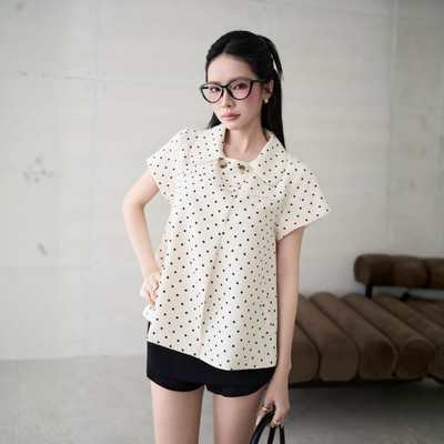 TUBYCATU Áo Sơ Mi Tay Ngắn Cổ Sen Chấm Bi Babydoll Ava Polka Dot Nữ Tính Dễ Thương