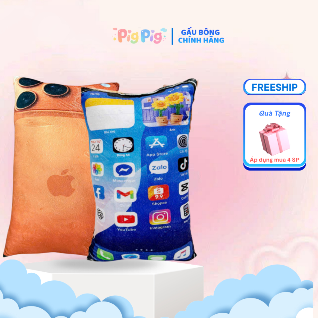 [RẺ VÔ ĐỊCH] Gấu Bông Gối Ôm Ngủ 3D Gấu Bông IPhone 17 (Cam) Pro Max cao 45cm- Gấu bông Pig Pig- IP1