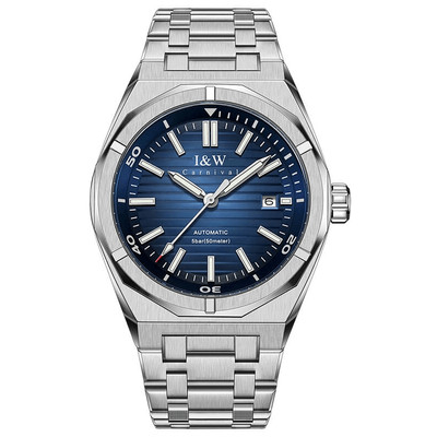 Đồng hồ nam chính hãng I&W Carnival 711G-1 Kính sapphire,Chống nước ,mặt xanh dây thép trắng ,Máy cơ (Automatic)