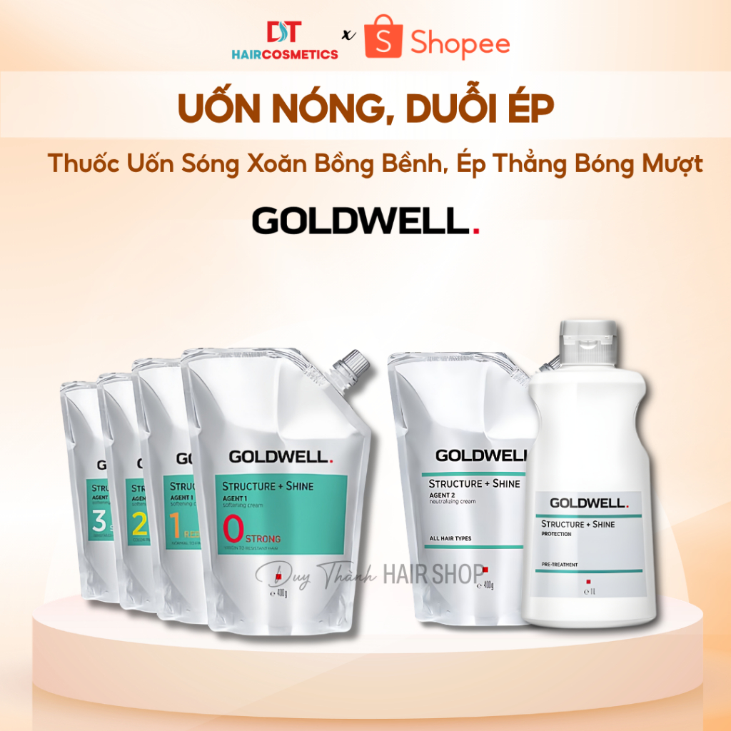 Thuốc Uốn Nóng, Ép Duỗi Tóc GOLDWELL Chính Hãng 400g – Uốn Sóng Xoăn Bồng Bềnh, Ép Thẳng Bóng Mượt.