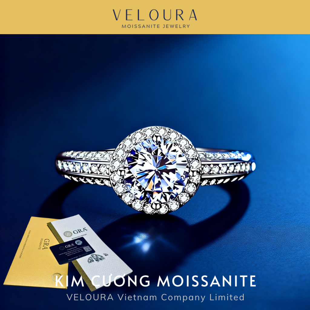 Nhẫn Nữ Moissanite 1 Carat Cao Cấp - Dáng Tròn Ánh Sáng Kim Cương VELOURA | GRA VJN010