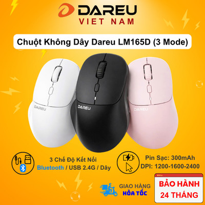 Chuột Không Dây Dareu LM165D 2.4G + Bluetooth | Pin sạc 300mAh (75h) / 2400 DPI /75g / Silent Click