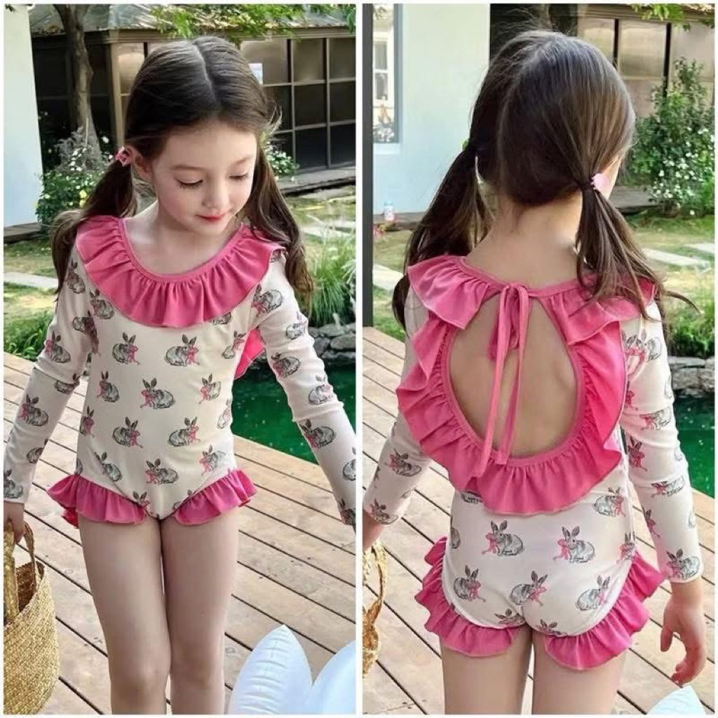 [Deal hot] G33 Đồ bơi bé gái bikini thỏ hồng siêu xinh đáng yêu (9-30kg)