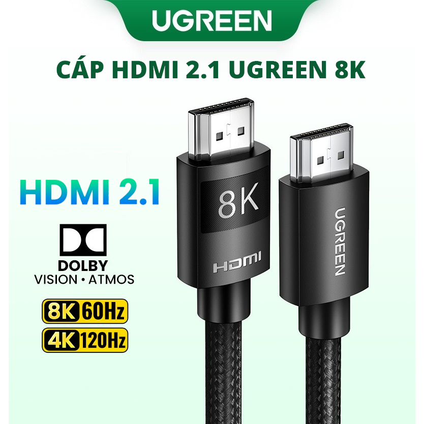 Dây Cáp HDMI 2.1 Ugreen 8K@60Hz 4K@120Hz eARC HDR 48Gbps Ugreen 2.1 1.5m 3m 5m HDMI to HDMI 80403