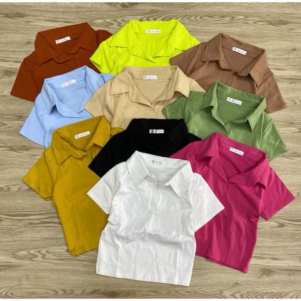 Áo thun cổ bẻ croptop chất đẹp