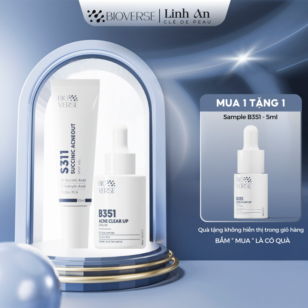 Bioverse Combo Da Mụn S311 Succinic Acneout 10ml & B351 Acne Clear Up Serum 30ml