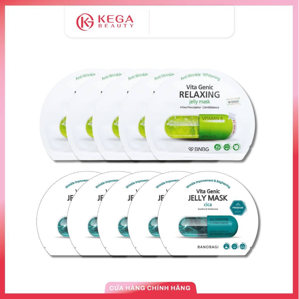 Mix 10 Miếng BNBG Vita Genic Xanh Lá và Banobagi Vita Genic Cica Phục Hồi Da Mụn Hàn Quốc