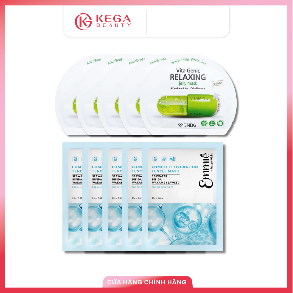 Mix 05 Miếng Mặt Nạ Vải Emmie Tencel By HappySkin và 05 Miếng Mặt Nạ BNBG Vita Genic Relaxing Mask
