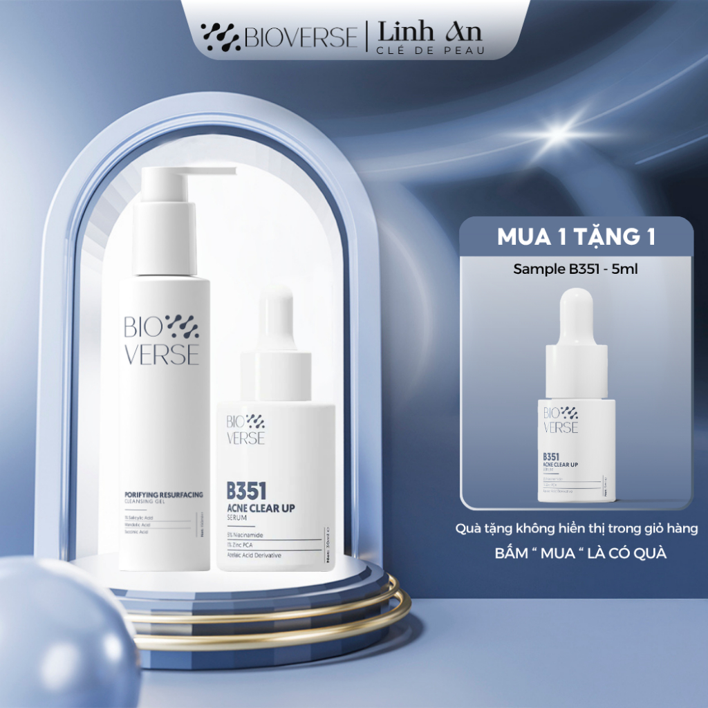 Combo Làm sạch sâu & Hỗ trợ mụn Mờ Thâm Bioverse - Bao gồm Sữa rửa mặt + Serum B351