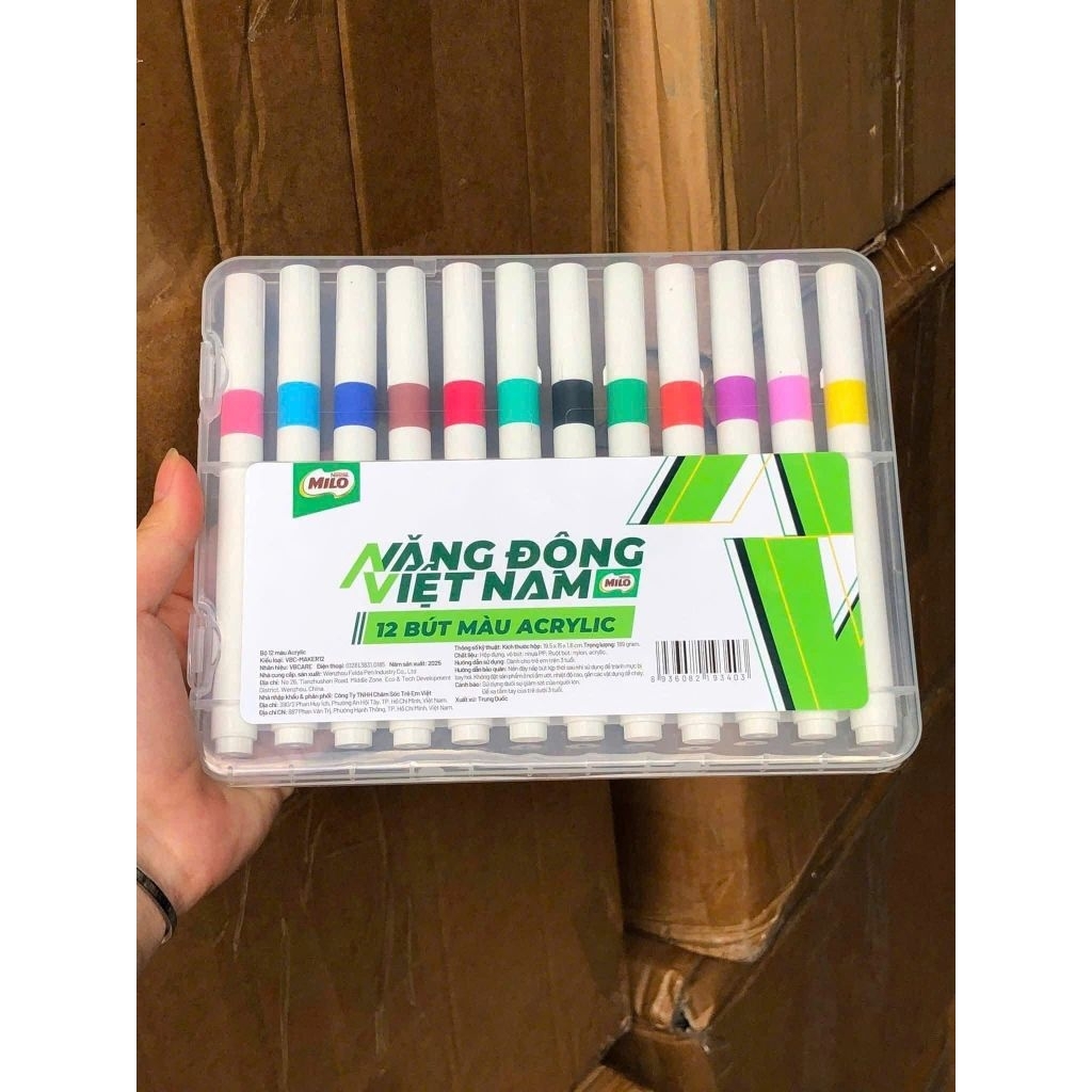 Hộp 12 màu acrylic HKM milo