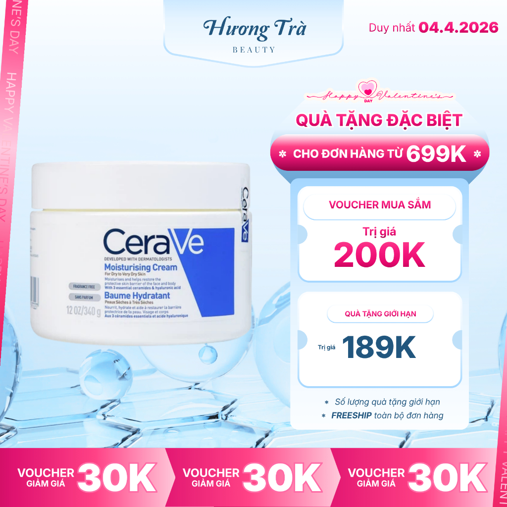 Kem dưỡng ẩm Cerave Moisturising Cream toàn thân cho da 340g