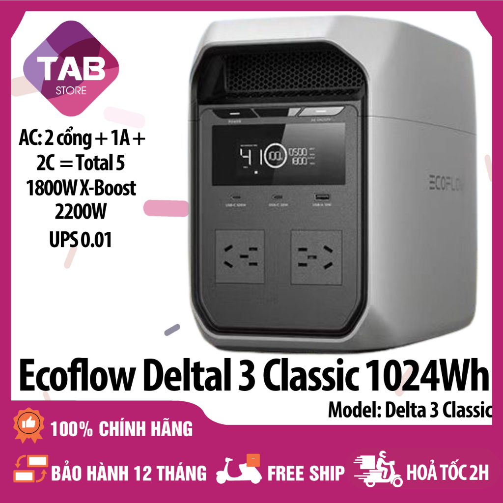 Trạm Sạc EcoFlow Delta 3 Classic 1024Wh 1800W 220V - Bảo Hành 12 Tháng - Xước Fullbox