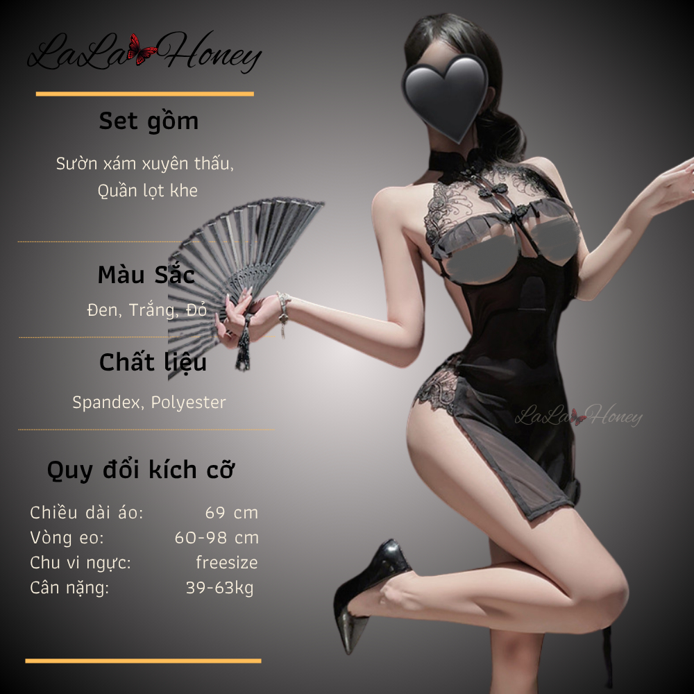 Váy Ngủ Sườn Xám Thêu Họa Tiết Cổ Điển Xuyên Thấu Quyến Rũ C245 - LaLaHoney | BigBuy360 - bigbuy360.vn
