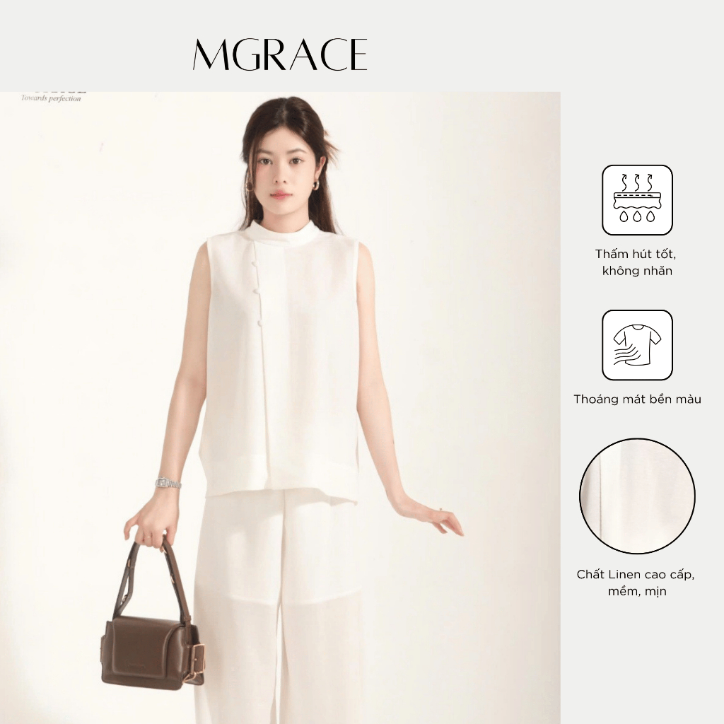 Set Bộ Nữ MGRACE Linen Cao Cấp, Áo Sát Nách Cách Điệu Và Quần Ống Suông Rộng Sang Trọng
