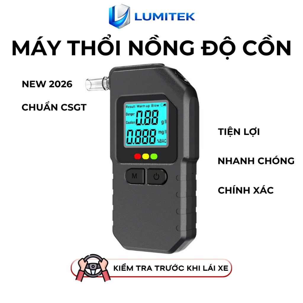 Máy Thổi Nồng Độ Cồn Cầm Tay, Máy Đo Nồng Độ Cồn Chính Xác Đạt Chuẩn, Siêu nhạy, Bản Cao Cấp