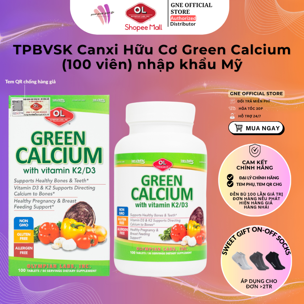 ( CANXI HỮU CƠ MỸ)-HÀNG CÔNG TY  Thực phẩm bảo vệ sức khỏe Green Calcium (100 viên)