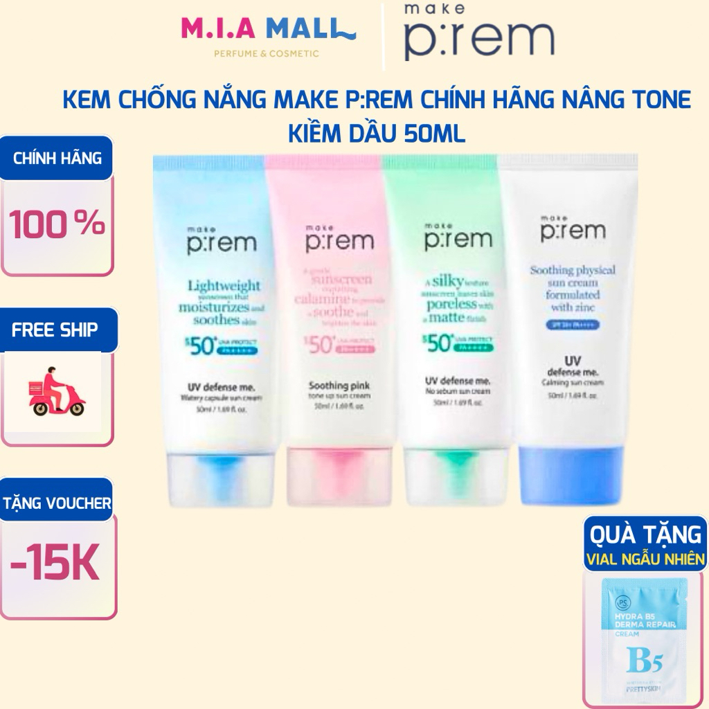 Kem Chống Nắng Vật Lý Make Prem UV Defense make p:rem Nâng Tone, Kiềm Dầu, Dịu Da Chính Hãng Hàn Quố
