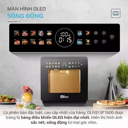 Nồi Chiên Hơi Nước OLIVO SF1600 16L – Màn Hình Cảm Ứng OLED, Công nghệ hấp Nano Steam - BH Chính Hãn