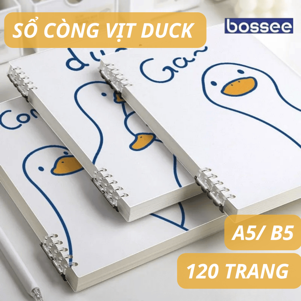 Sổ Còng A5/B5 Vịt Duck 120 Trang Thay Được Giấy - NoteBook Học Sinh Bullet Journal Giấy Chống Lóa Kẻ