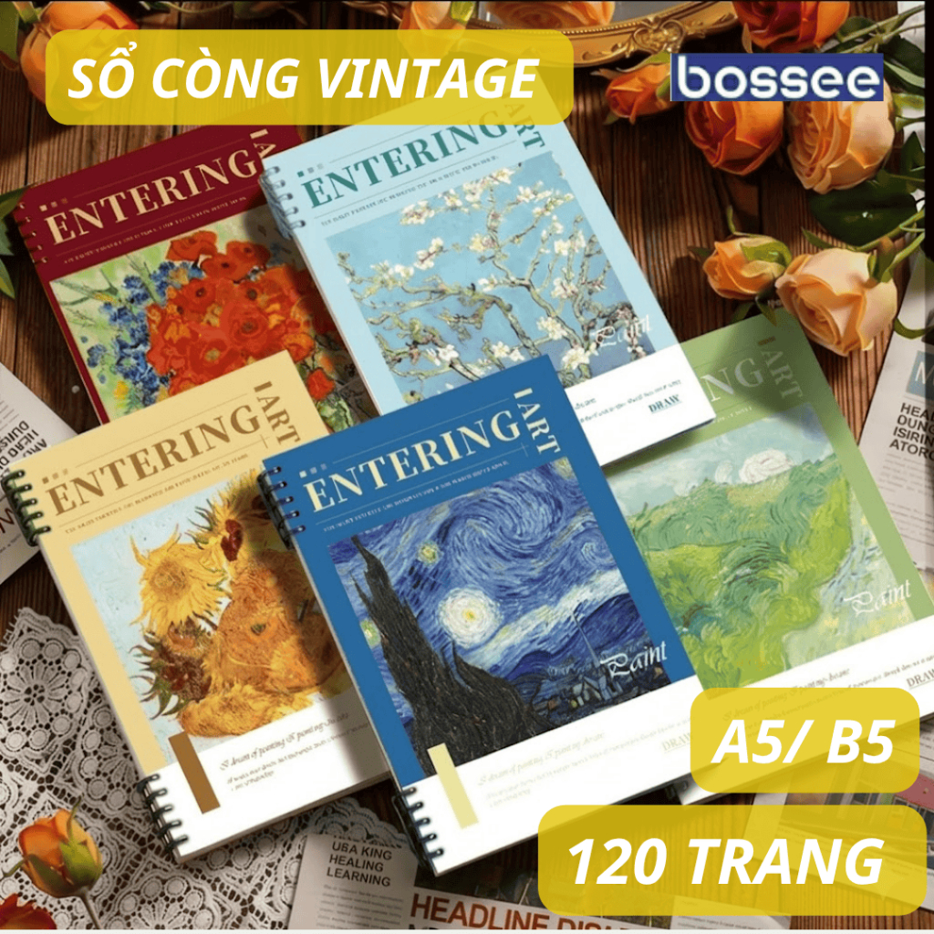 Sổ còng Vintage A5/B5 ENTERING 120 Trang A5/B5 - Binder Còng Thay Thế Tháo Lắp Dễ Dàng