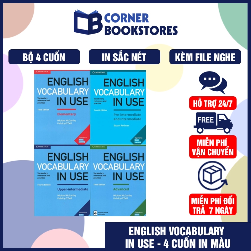 English Vocabulary In Use – Trọn Bộ 4 Cuốn In Màu | Kèm File Nghe Audio