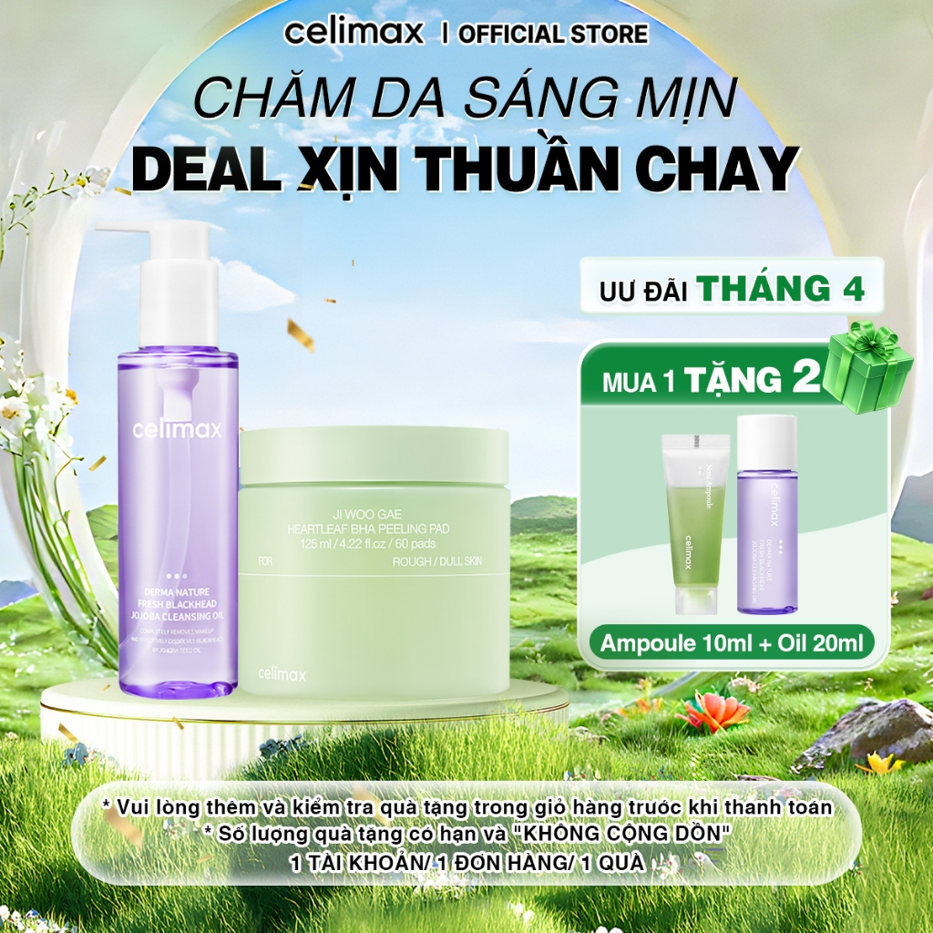 [COMBO HỜI] [150ml + 60 Pads] Dầu Tẩy Trang Celimax Jojoba + Toner Pad Tẩy Tế Bào Chết Celimax Heart