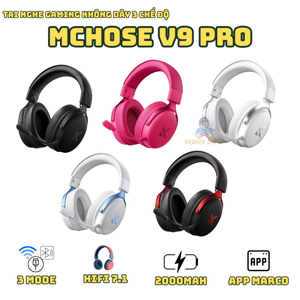 Tai nghe Gaming không dây Mchose V9 pro - 3 Mode - Âm thanh 7.1 - Pin 2000mah - Có app - Turn sẵn | BigBuy360 - bigbuy360.vn