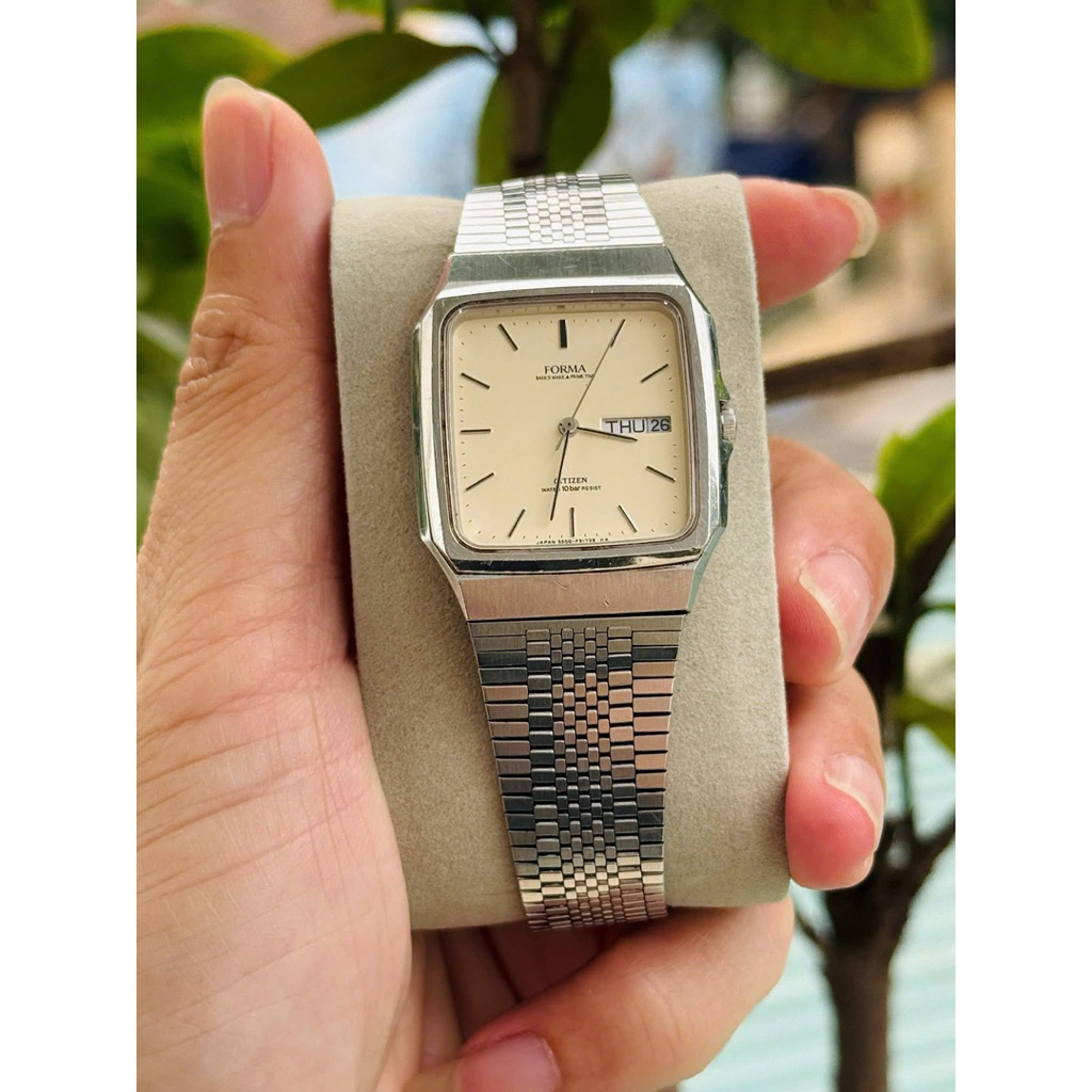 Đồng hồ Nam Tank Citizen Forma quartz mặt tráng men, kính saphia, dây lụa nguyên bản