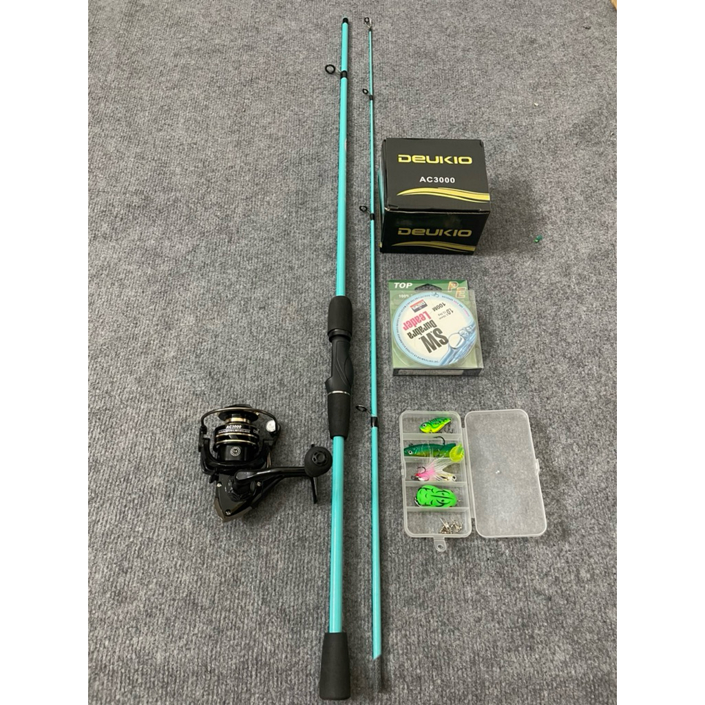 COMBO LURE SÓI XANH ĐỨNG KÈM MÁY DEUKIO AC3000 TẶNG HỘP MỒI VÀ DÙ VÀ KHOÁ LINK