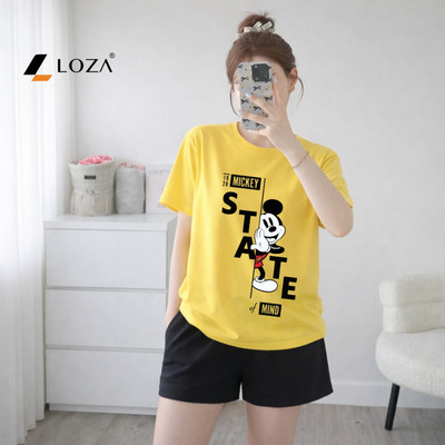 Bộ đồ nữ Loza dáng rộng in hình Mickey chất liệu thun cotton TB35-BP631