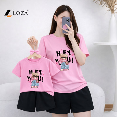 Set đồ đôi mẹ và bé in hình Gấu chất liệu thun cotton Loza BP634-SB634