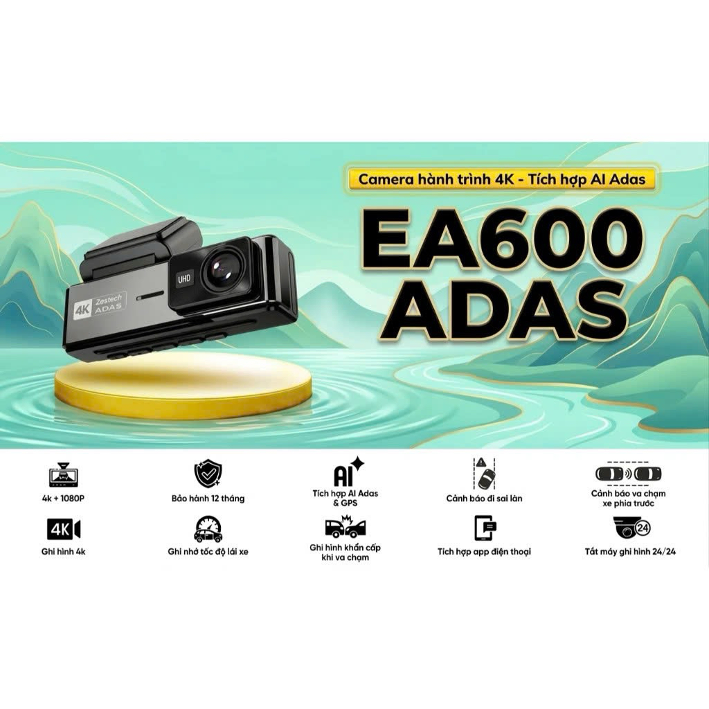 Cam hành trình Zestech EA600 Adas, độ phân giải 4K, tích hợp AI Adas, ghi hình 24/24 (tặng thẻ nhớ 3