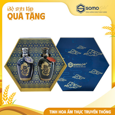 Hộp quà SUM VẦY 2 CHAI | Minh Mạng Tửu  + Hoàng Hoa Tửu - Bình sứ Bát Tràng - 500ml