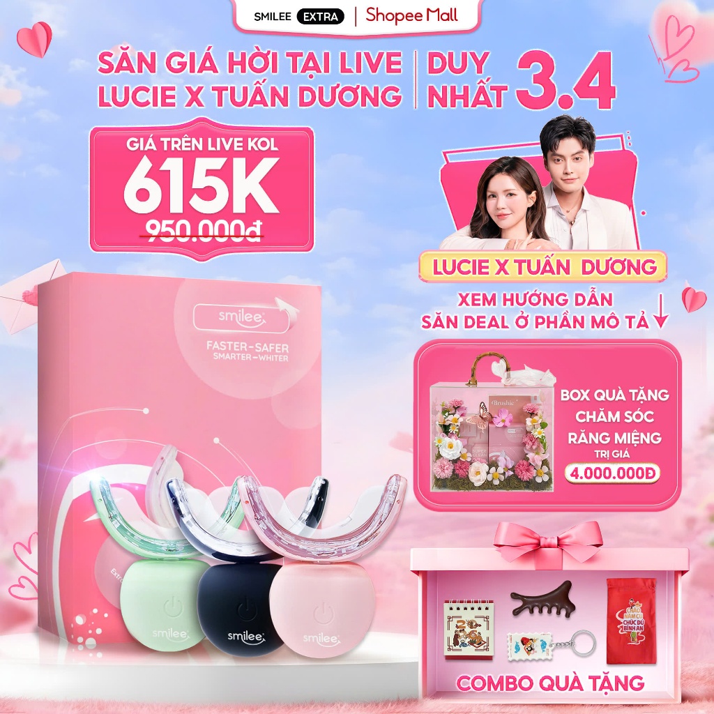 [GIÁ 615K LIVE ECOGO] Bộ Kit Trắng Răng Smilee Extra, Làm Trắng Răng Bật 2-6 Tone Tại Nhà Phiên Bản 